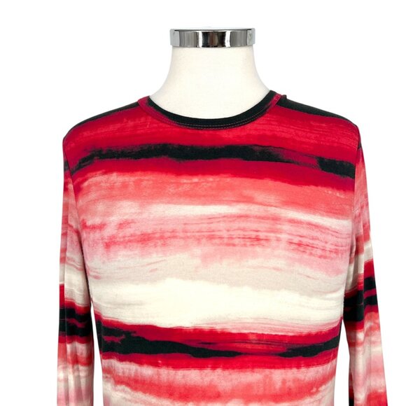 St. John Nordstrom Brush Striped Long Sleeve Top Red White Black Size Small - Picture 2 of 10
